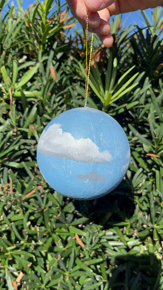 Hand Painted Ball Ornament - Paper Maché Blue Clouds