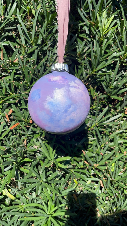 Hand Painted Ball Ornament - Glass Purple Clouds