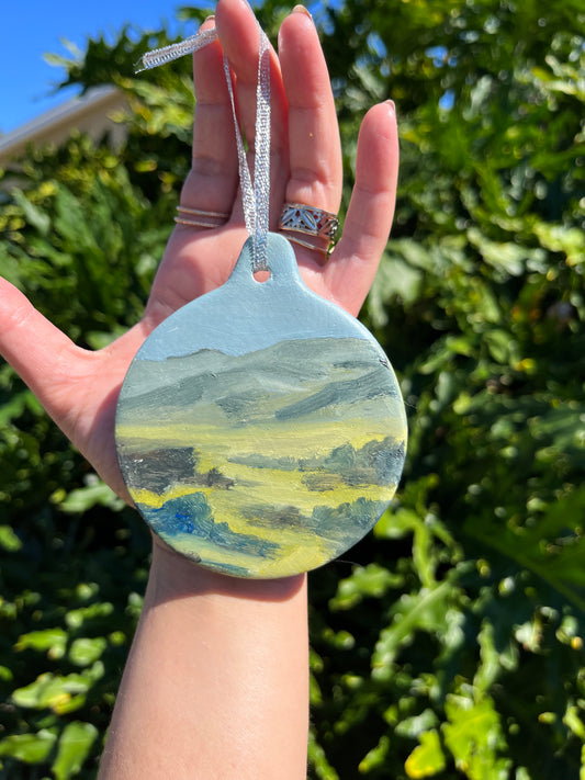 Hand Painted Ornament - Ceramic- Green Colorado Landscape